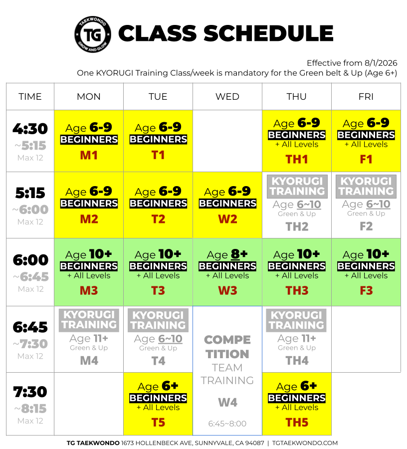 Class Schedule for Trial